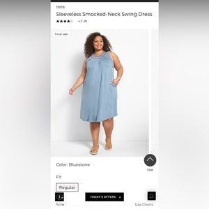 Lane Brant Sleeveless Smocked-Neck Swing Dress